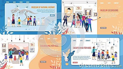 Art and Natural Museum Excursion Landing Page Set Vector Illustration