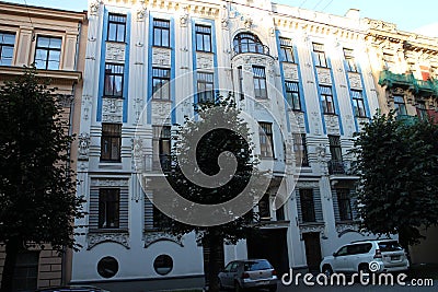 Art nouveau building in Albert street, Riga Editorial Stock Photo