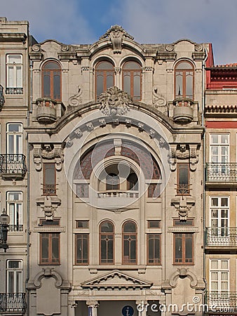 Art nouveau facade of a house in Porto Editorial Stock Photo