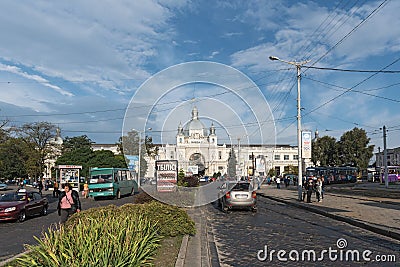 Art Nouveau facade of the central station Lviv-Holovnyi, Lviv, Ukraine Editorial Stock Photo