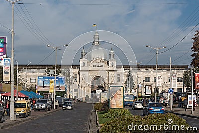 Art Nouveau facade of the central station Lviv-Holovnyi, Lviv, Ukraine Editorial Stock Photo