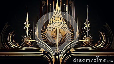 art nouveau gold and black background with ornate design Stock Photo