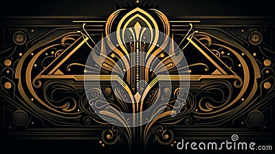 art nouveau gold and black design on a black background Stock Photo