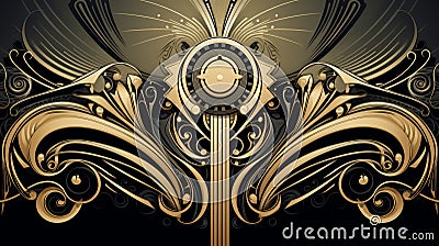 art nouveau gold and black design with swirls Stock Photo