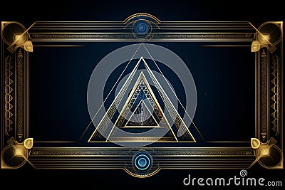 art nouveau gold and blue art nouveau frame with a triangle on a black background Stock Photo