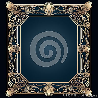 art nouveau gold frame on black background Stock Photo