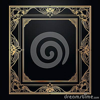 art nouveau gold frame on black background Stock Photo