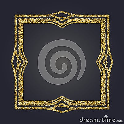 Art Nouveau gold glitter decorative rectangle vector frame for design. Art Deco style border Vector Illustration