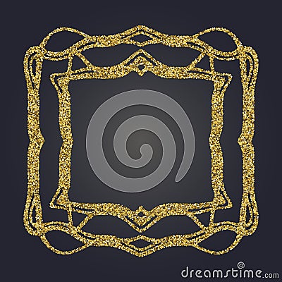 Art Nouveau gold glitter decorative rectangle vector frame for design. Art Deco style border Vector Illustration