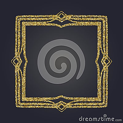 Art Nouveau gold glitter decorative rectangle vector frame for design. Art Deco style border Vector Illustration