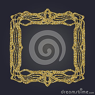 Art Nouveau gold glitter decorative rectangle vector frame for design. Art Deco style border Vector Illustration