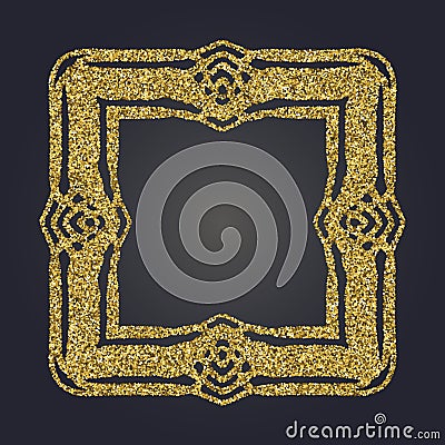 Art Nouveau gold glitter decorative rectangle vector frame for design. Art Deco style border Vector Illustration