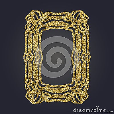 Art Nouveau gold glitter decorative rectangle vector frame for design. Art Deco style border Vector Illustration