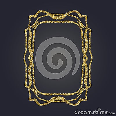 Art Nouveau gold glitter decorative rectangle vector frame for design. Art Deco style border Vector Illustration