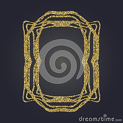 Art Nouveau gold glitter decorative rectangle vector frame for design. Art Deco style border Vector Illustration