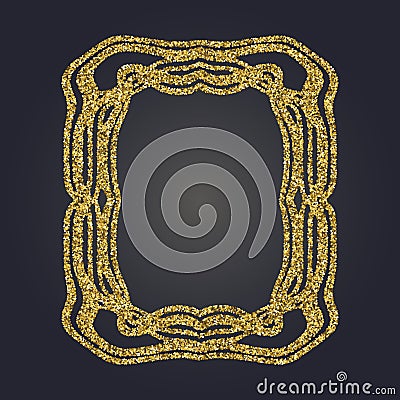 Art Nouveau gold glitter decorative rectangle vector frame for design. Art Deco style border Vector Illustration