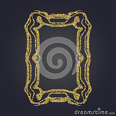 Art Nouveau gold glitter decorative rectangle vector frame for design. Art Deco style border Vector Illustration