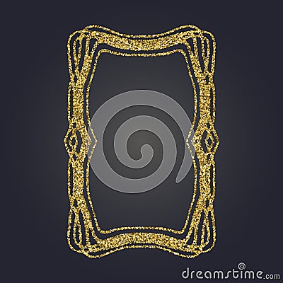 Art Nouveau gold glitter decorative rectangle vector frame for design. Art Deco style border Vector Illustration