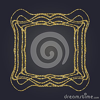 Art Nouveau gold glitter decorative rectangle vector frame for design. Vector Illustration