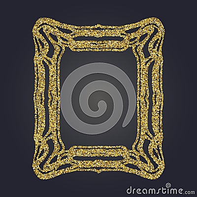 Art Nouveau gold glitter decorative rectangle vector frame for design. Vector Illustration