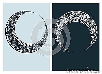 Art nouveau moon vector frame vector pair line isolated Stock Photo