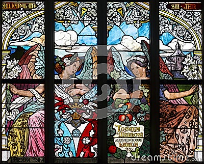 Art Nouveau stained glass window in Saint Barbara Church in Kutna Hora, Czech Republic Stock Photo