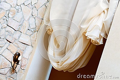 Art nouveau style curtain in window frame Stock Photo