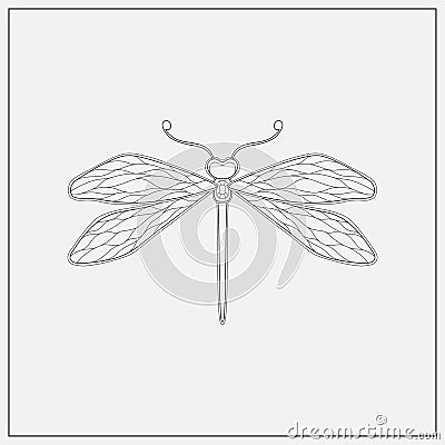 Art nouveau style dragonfly insect basic element. 1920-1930 years vintage design. Symbol motif design. Vector Illustration