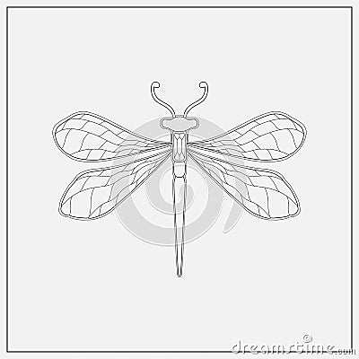 Art nouveau style dragonfly insect basic element. 1920-1930 years vintage design. Symbol motif design. Vector Illustration