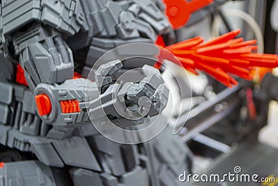 Art object printed 3D printer. Detail element robot toy created 3D printer. Editorial Stock Photo