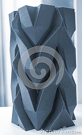 Art object vase printed 3D printer Models created 3D printer blue molten plastic Stock Photo