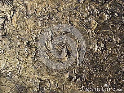Art oil painting. Black gold. 3D picture. Volumetric abstraction. Texture. Background. Stock Photo