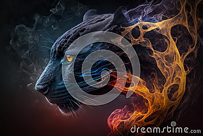 Art painting of a black panther. AI generated Stock Photo