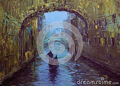 Art painting of the Bridge of Sighs and gondola in Venice Italy Stock Photo
