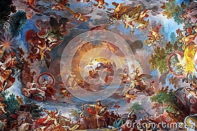 Art painting of ceiling in central hall of Villa Borghese, Rome Editorial Stock Photo