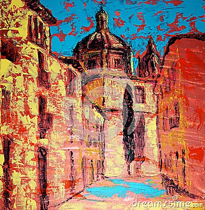 Art painting of the Salamanca city, Spain Stock Photo