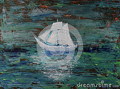 Art painting of the white boat Stock Photo