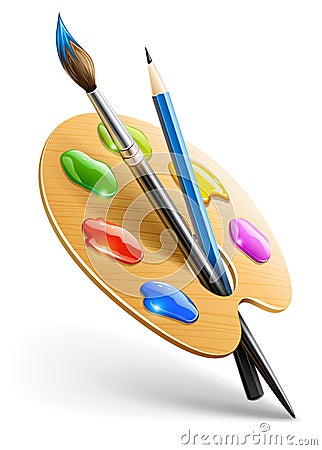 Art Palette With Paint Brush And Pencil Royalty Free Stock Photography