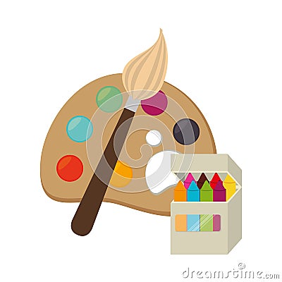 Art palette with paints and brushes Vector Illustration