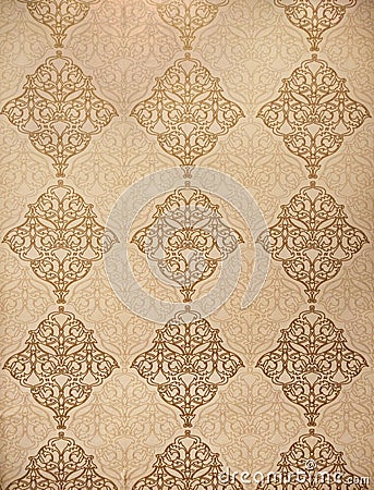 Art pattern thai style on gold bacground for decorative interior,handcraft textile floral with fabric Stock Photo