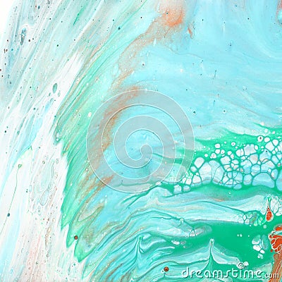 Art photography of abstract marbleized effect background. Aqua, mint, white and blue creative colors. Beautiful paint Stock Photo