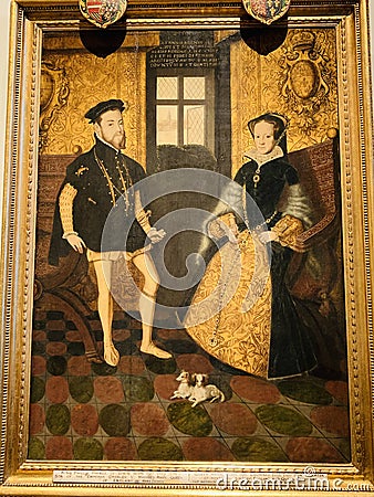 Queen Mary I and Philip II of Spain portrait at the Queen`s House museum in Greenwich London England Editorial Stock Photo