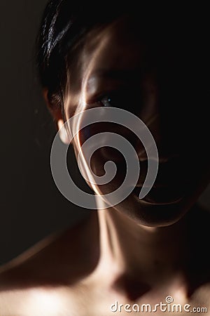 art portrait human spirit asian woman face dark Stock Photo