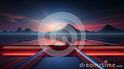 Art poster with futuristic natural landscape and geometric lines and shapes, for art prints designers Stock Photo