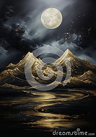 Beautiful golden and black mountains wall art. Stock Photo