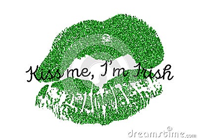 Art poster illustration with green glitter lips print. Cartoon Illustration