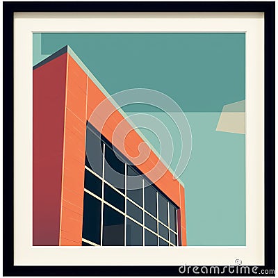an art print of an orange building with windows Stock Photo