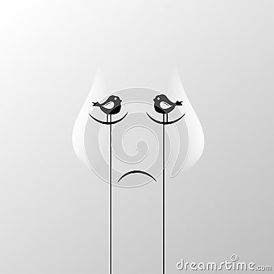 Art Sad Crying Face With Birds On Eyes Icon Stylized Abstract Ba Vector Illustration