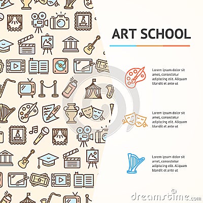 Art School Concept Infographics Banner. Vector Vector Illustration