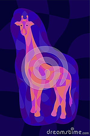 Art with shiny neon colored giraffe silhouette Vector Illustration